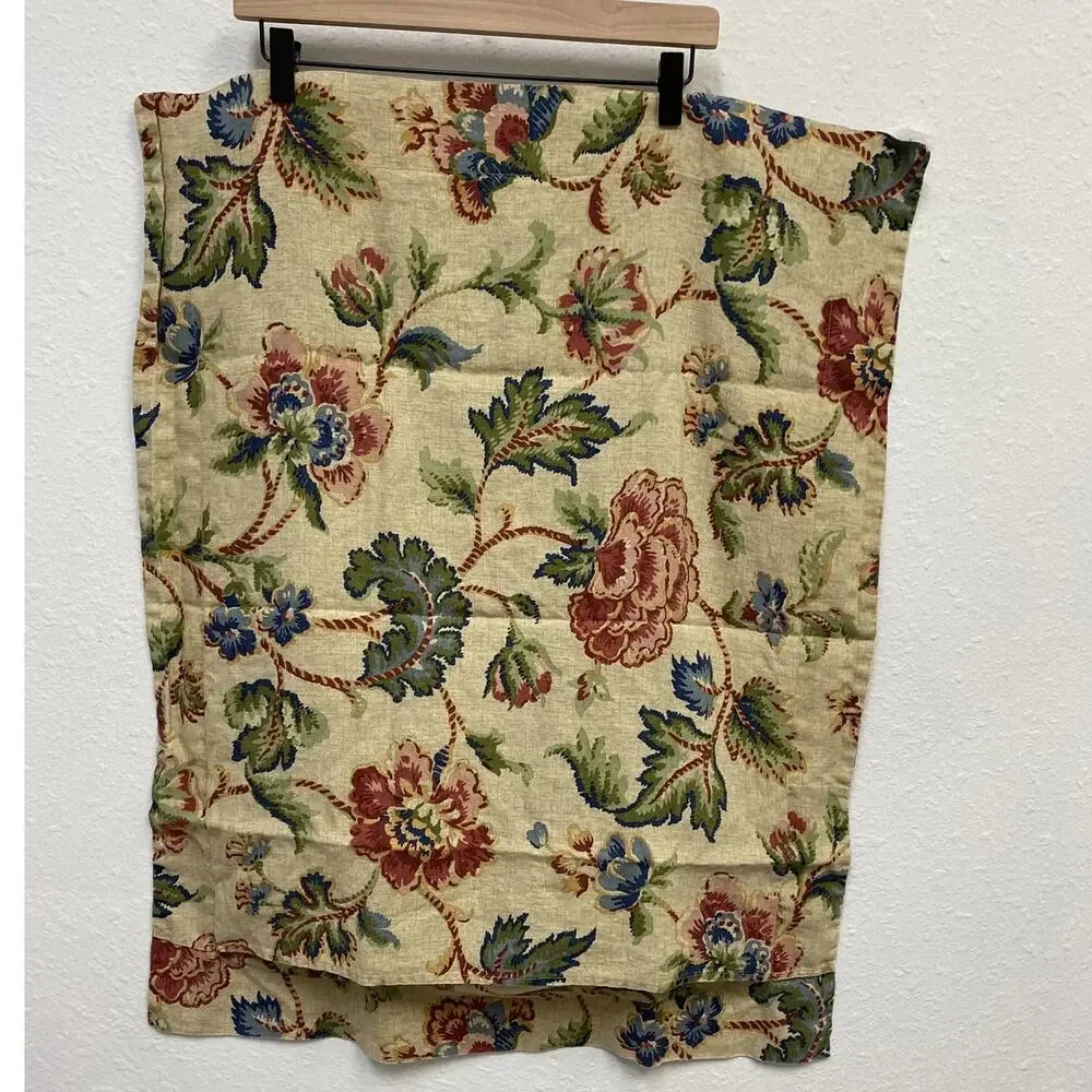 Cuddledown 100% Linen Beige Jacobean Floral Standard Pillow Shams Set of 2, EUC
